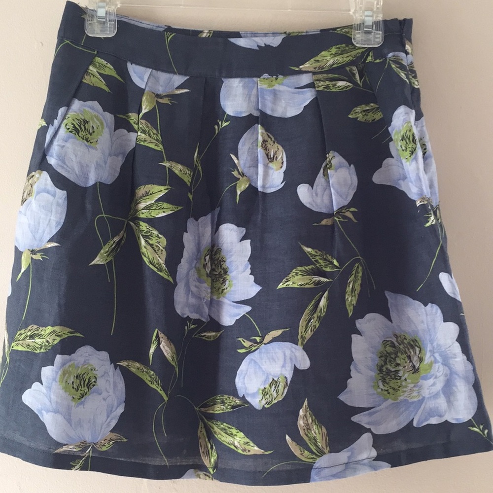 100% linen blue poppy skirt